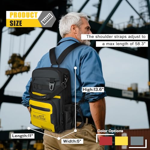 MELOTOUGH Small Tool Backpack for Men 30 Multi-Storage Pockets Heavy Duty Tool Bag Backpack, Tape Measure Holder Measuring Tape Holder