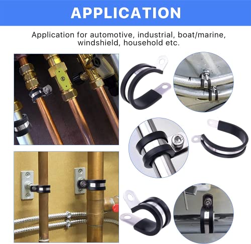 56PCS Large Stainless Steel Rubber Coated Cushioned Insulated Cable Clamps Assortment Kit - Automotive & Pipe Clamps in 7 Sizes - 3/4" to 2"
