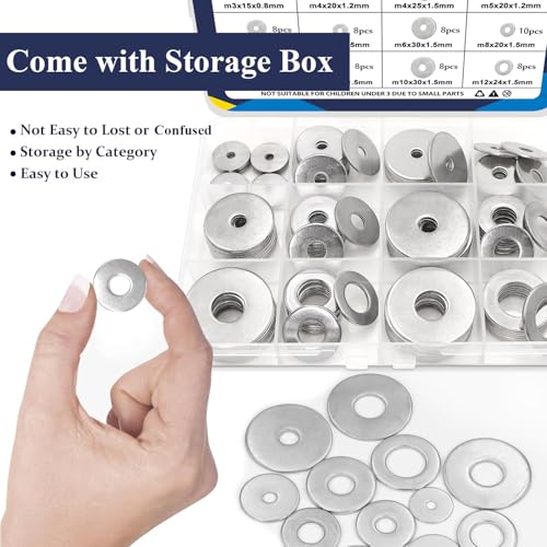 ZQZ 290Pcs Flat Washers, 304 Stainless Steel Fender Washers Assortment & ZQZ 108Pcs Flat Washers, 304 Stainless Steel Fender Washers Assortment