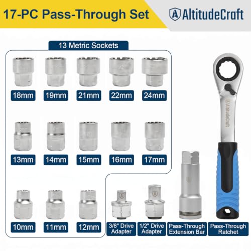 17-Piece Metric Pass-Through Socket Set for Long Studs