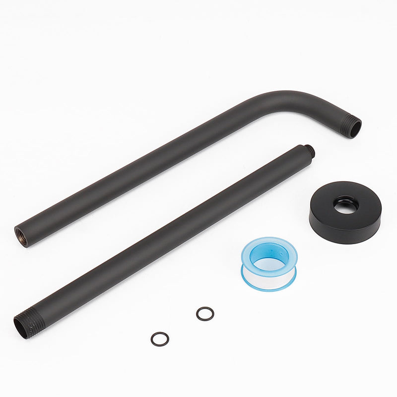 Shower Arm with Flange and Teflon Tape, Wall Mounted Shower Pipe 304 Stainless Steel Extension Arm for Fixed Shower Head & Handheld (20 Inch, Matte Black) 20 Inch