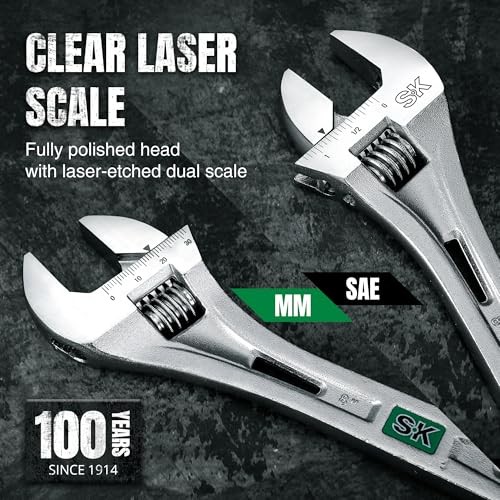 SK 3-Piece Adjustable Wrench Set, 6", 8", 10", SAE & Metric Scales 6-Inch, 8-Inch, 10-Inch