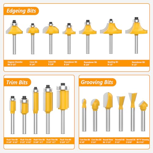 Newdeli Router Bit Set 35 Pieces 1/4 Inch Shank Tungsten Carbide Tipped Router Bits for Professional Woodworkers and Beginners with Aluminum Alloy Storage Box 35Pcs Router Bit Set 1/4'' Shank