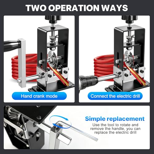 Manual Wire Stripper Machine 2 IN 1 Drill Powered & Hand Crank Wire Peeler for 0.06"-1" (1-25mm) Cable Heavy Duty Scrap Copper Wire Stripping Tool Wire Stripper Machine for Recycling Black S
