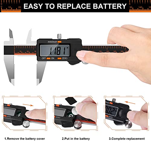 HARDELL Digital Caliper 150 mm, Digital Calliper Made of Stainless Steel, LCD Display, mm/Inch Conversion, Zero Adjustment, Splash-proof & Dustproof, for Workshop, 3D Printing and Car Black 150mm