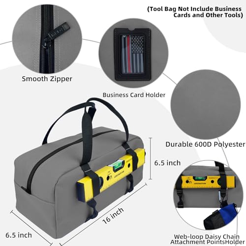 MELOTOUGH 16 Inch Tool Bag Canvas Tool Bag With Zipper Utility Tool Tote Bag Heavy Duty Tool Storage Bag for Electrician,Plumbing,Gardening,Carpenters(Red&Grey&Blue)