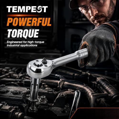 TEMPEST 40 Pieces Drive Socket Set 1/4" & 3/8" Drive, SAE and Metric CR-V Sockets, Quick-Release Ratchet Handle, Extension Bar & Adapter with Storage Case, for Automotive Repair & Home DIY