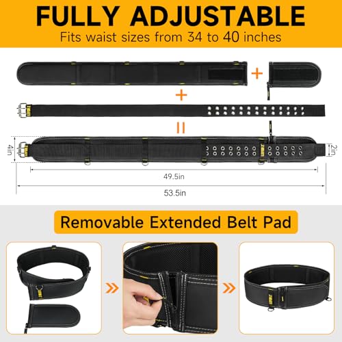 Magnetic Tool Belt Pouch Bag With Replacement Padded Tool Belt(Adjustable Waist 34''-40''),Heavy Duty Tool Belts for Men,Work Belts for Electrician,Carpenter,Construction,Utility Belt
