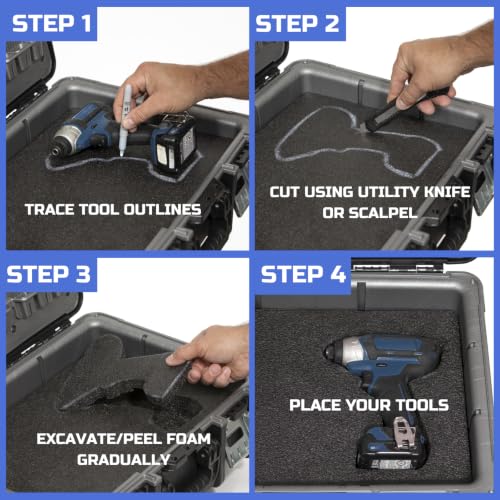 ONREVA Tool Box Foam Organizer 48x24x2 inch 1PC, Kaizen Sheets for Pro Tool Control, Custom Tool Shadow Inserts for Cases & Drawers, High Density Polyethylene Foam, Black with Blue