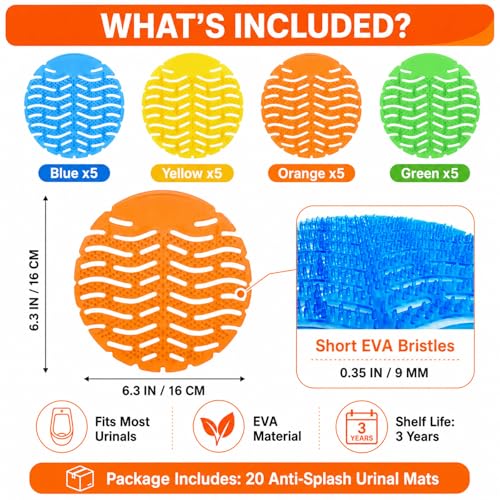 Urinal Screens Deodorizer Mats 20 Pack, Anti-Splash Scented Blocks Ocean, Citrus, Lavender, Pine Scents