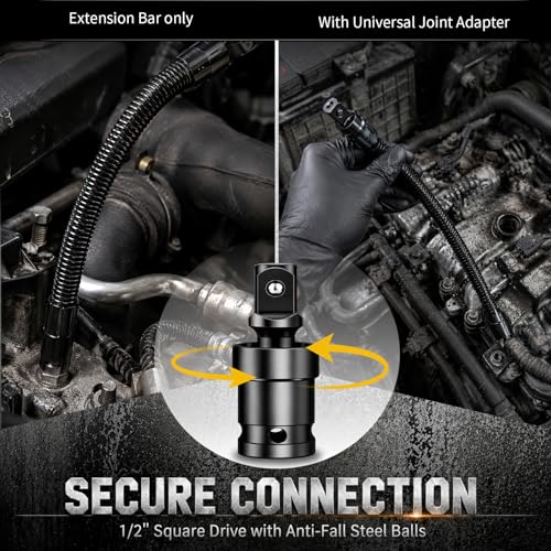jintion 1/2 Flexible Shaft Extension Socket Wrench Extender for Electric Ratchet Impact Tools Tight Spots Bendable Rotary Rod with L Type Steel Spring for Tight Spaces Automotive Repair (2pcs) 250mm + 350mm | 2pcs