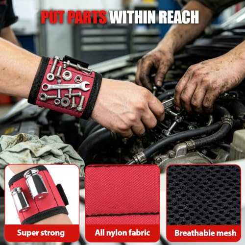 Magnet Repair Tool Kit,Magnetic Tool Mat,Wristband,Magnetic picker&Mirror Red_4PK_Mag_Set