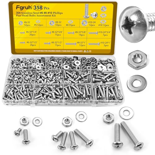 358PCS SAE #6-32#8-32#10-24 Phillips Pan Head Bolts Machine Screws Assortment Kit & 248PCS M6 Flange Head Bolts Assortment Kit with Nuts, Washers