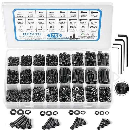 Besitu 1760pcs M2 M3 M4 M5 Metric Screw Assortment and 1705 Pcs Machine Screw Assortment Kit