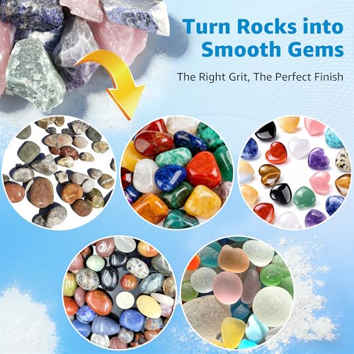 Rock Tumbling Grit & Polish Bundle – 4-Step Rock Tumbling Grits & Ceramic Media Kit + 8000 Grit Aluminum Oxide Polish, Step 5 Ultra-Fine High Gloss Finishing Refill for Rocks, Gems & Glass