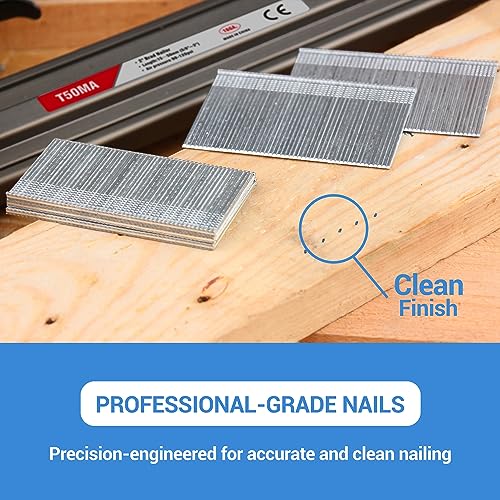 meite 16 Gauge Finish Nails, Total 5,000 Counts – 1-3/16" (2,500 Counts) and Assorted 5 Sizes (1", 1-1/4", 1-1/2", 2", 2-1/2" Each Size 500), Galvanized Straight 16GA Finish Nails for Finish Nailers