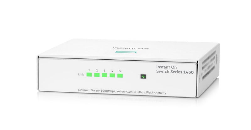 HPE Networking Instant On Switch Series 1430 5-Port Gb Unmanaged Layer 2 Ethernet Switch | 5X 1G | Fan-Less | US Cord (R8R44A#ABA) 5G