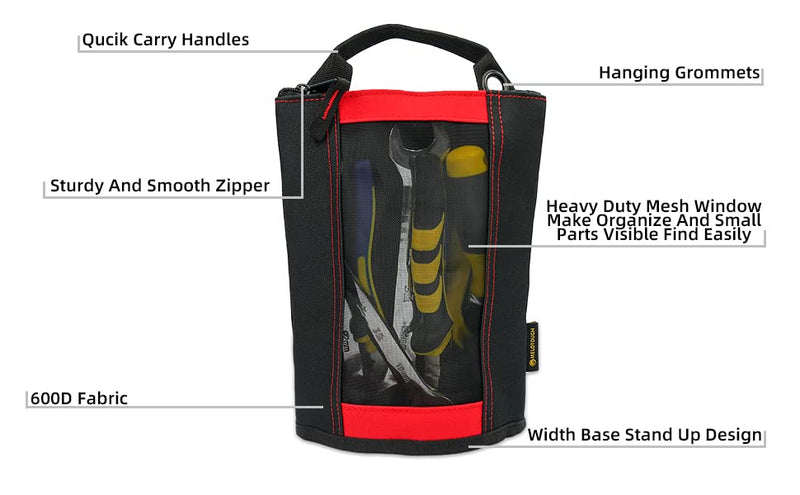 MELOTOUGH Tool Tote Bag Canvas Tool Storage Bag Combo Kit-Includes 1 Medium & 1 Big Toolbag,Zipper Tool Pouch Zipper small tool bag -Fastener bag with Mesh Window and Hanging Grommets