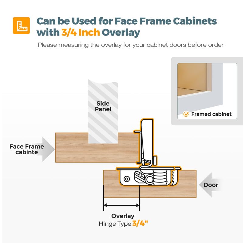 HOME EDIT 10 Pack 5 Pairs 3/4 inch Overlay Soft Close Cabinet Hinges for Kitchen, Stainless Steel Three-Way Adjustable, Concealed Self-Closing Door Hinges