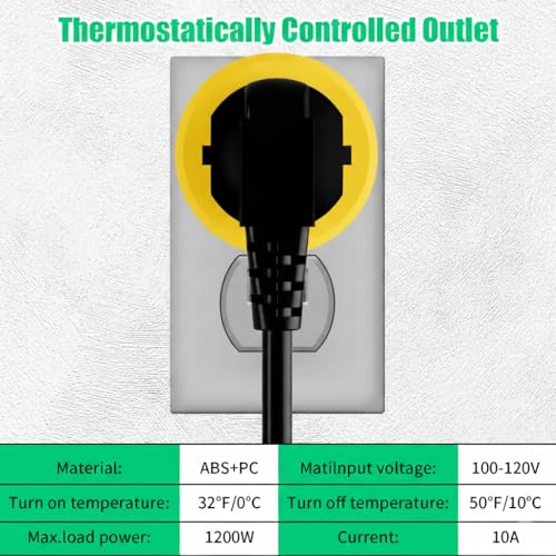 Yellow Thermostatically Controlled Outlet - On at 32°F/Off at 50 °F, Thermostat Plug Outlet, Auto Close, for Chicken Water Coop Heater Heated Water Bowl Bird Bath Deicer Roof Cable (2 Pcs) Yellow 2Pcs