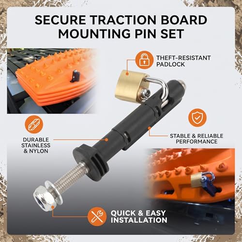 Fabater Mounting Pins, 4 Pcs Traction Boards Mounting System, Lockable Theftproof Safety Mount Pins Set, Compatible with MKII Recovery Boards, Stainless Steel Material With Password Lock