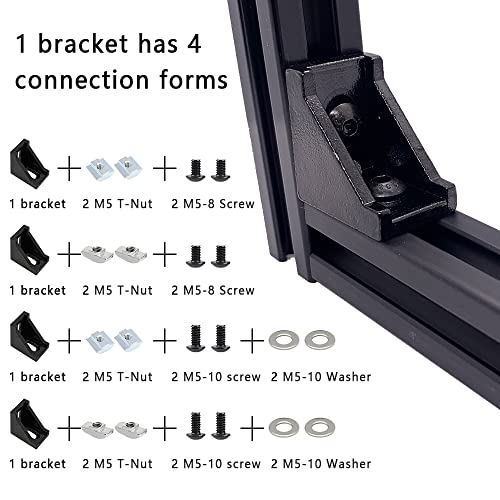200pcs M5 T-Nuts Screws Kit; 12Sets 2020 Aluminum Extrusion Hardware Accessories with Screws&Wrench, 12Pcs Black 3-Way Bracket with 50Pcs Set Screws for 2020 V T Slot Rail Aluminum Extrusion Profile