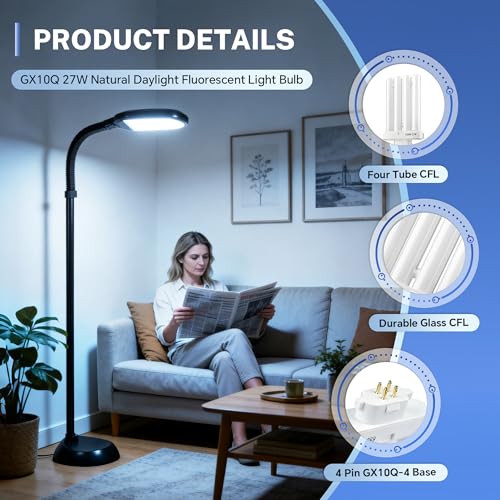 GX10Q-4 27W 4-Pin 6500K Daylight Bulb, 220-240V Daylight Lamp, Compact Fluorescent Lamp & Replacement Fluorescent Tube for Desk Lamp, Table Lamp, Office Lamp