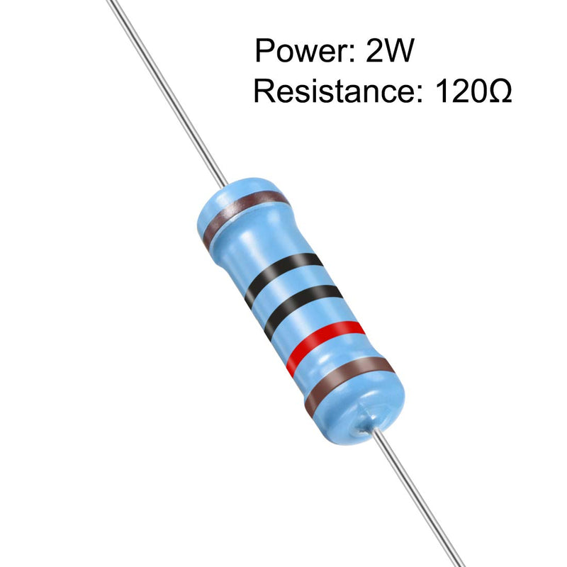sourcing map Pack of 30 Metal Film Resistors 120 Ohm 2W 1% Tolerance 5 Color Band de