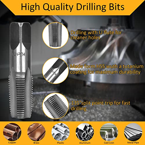 6 Piece NPT Pipe Tap Set, 1", 3/4", 1/2", 3/8", 1/4", 1/8", HSS 6 Piece