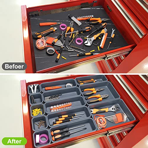 KeFanta 42 Pack Tool Box Organizer Tool Tray Dividers, Rolling Tool Chest Cart Cabinet Workbench Desk Drawer Organization and Storage for Hardware, Parts, Screws, Nuts, Small Tools Organization(Grey) Grey