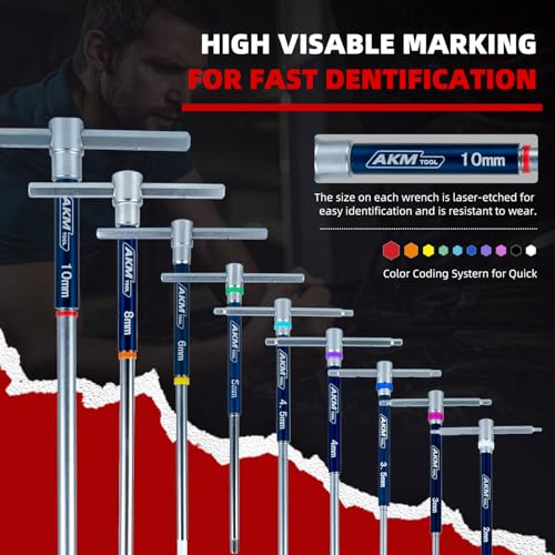11 Pcs 3-Way T-Handle Hex Allen Key Wrench Set, Metric, 2mm-10mm, Sliding Handle, Allen Wrench Set with Magnetized & Demagnetized, for Versatile Speed And Leverage Application 11 Pcs 3-Way T-Handle Hex Wrench Set