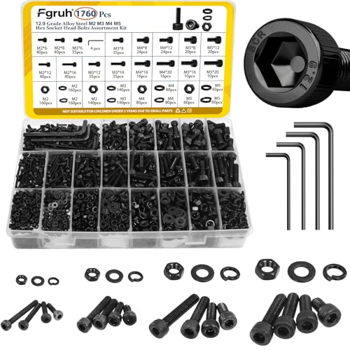 1760PCS Metric M2 M3 M4 M5 Hex Socket Head Cap Bolts Assortment Kit & 172Pcs M6 Hex Socket Head Bolts Assortment Kit with Nuts, Washers for DIY, 3D Printer
