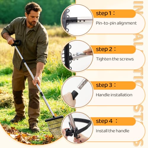 Metal Manure Fork with Adjustable Long Steel Handle Rake Rustproof Hay Fork