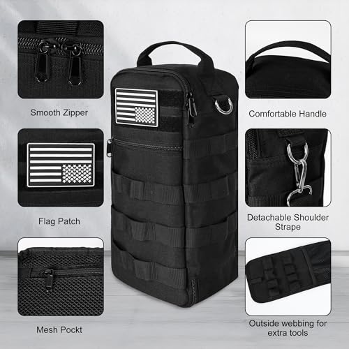 5-Piece Tool Organizer Set – 4 Pack Small Tool Pouch Bags + 1 Portable Small Tool Hand Bag with Shoulder Strap, Heavy Duty Waterproof Oxford Tool Bag Combo for Electricians, Carpenters, Mechanics, DIY