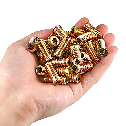200Pcs 1/4"-20x25mm Hex Nut Inserts Wood Threaded Fastener for Furniture 200 Pcs 1/4"-20 x 25mm
