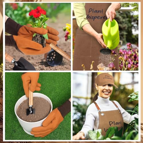 Tarpop 7 Pcs Garden Tool Set Plant Whisperer Apron Cap Gloves Tools, Brown