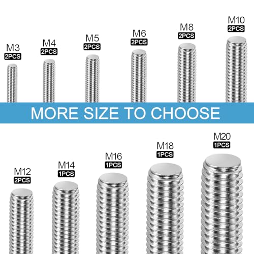 1Pack M20-2.5 304 Stainless Steel Fully All Threaded Rods 300mm/11.8"Length M20x300mm(1PCS)