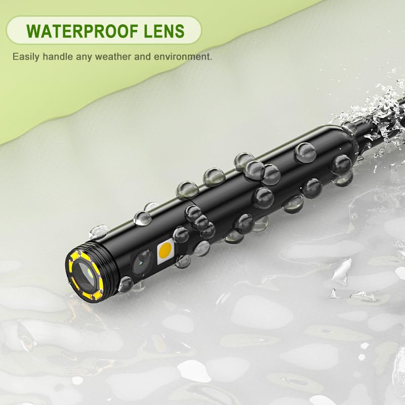 Dual Lens Borescope with Light, 1080P Industrial Endoscope Inspection Camera, 7.9mm IP67 Waterproof, Sewer Camera with 4.3" IPS Screen,8 LED Lights,16.5FT Semi-Rigid Cable. A1