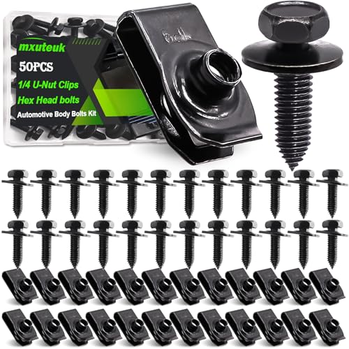 mxuteuk 50PCS 1/4 U-Nut Clips & Hex Head Automotive Body Fender Bolts Kit+mxuteuk 260PCS U-Nut Clips & Automotive Body Fender Bolts Kit