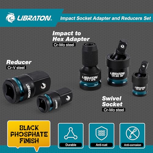 LIBRATON Impact Socket Adapter and Reducer Set 11PCS, Socket Adapters 11PCS Impact Socket Adapter