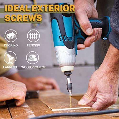 LIONMAX Deck Screws #10 x 3 300 PCS, #8 x 1-1/2" 300 PCS, Rust Resistant, Exterior Epoxy Coated, Outdoor Decking Screws, Torx/Star Drive Head Deck Screw, T25 Star Bit Included, Tan