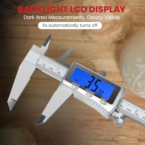 Digital Caliper, Rechargeable Calipers 12 inch with Backlight LCD Screen, All Metal Caliper Measuring Tool with MM/in/F Conversion, Auto Off Micrometer for Jeweler/Woodworking/DIY/Household 12 IN