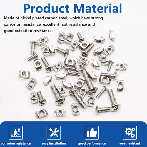 260PCS M3 M4 M5 T Nuts Screws Kit + 210PCS T Slot Aluminum Extrusion Hardware Accessories, M5 T Slot Nuts Screws Kit