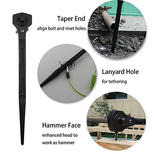 MacWork 1/2in.& 3/8in Dual Head Ratchet Handle, Spud End Ratchet Spanner with Hammer Function, 12in. 12inch
