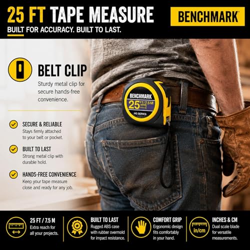 5 Pack - Tape Measures 25ft / 7.5m – Inch & Centimeter Marks. Rugged Outer Shell with Easy Grip Design - High Visibility Steel Tape - Thumb Lock - Autowind - Belt Clip – Retractable Measuring Tape Blue/Yellow 5