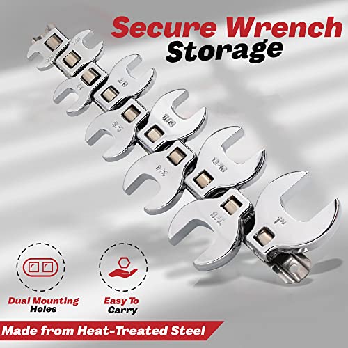 Crows Foot Wrench Set (SAE/Inch) Easily Access Hard-To-Reach Areas, Ideal for Tight Spaces, Great for Automotive Repair Work - Includes Sizes: From 3/8" to 1 Inch - 10-Piece Kit With Clip-on Organizer SAE (Inch)