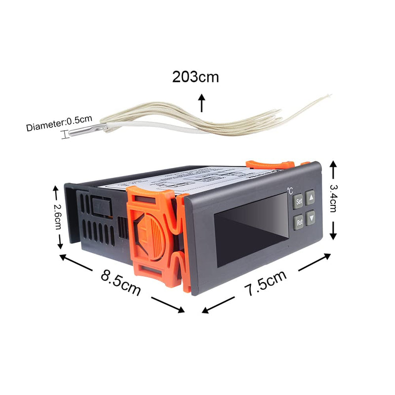 KETOTEK Temperature Controller with Sensor 230V 30A, Digital Thermostat Relay -30℃~300℃, Temperature Switch Cooling Heating Temperature Control for Incubator Reptiles 30A -30~300℃