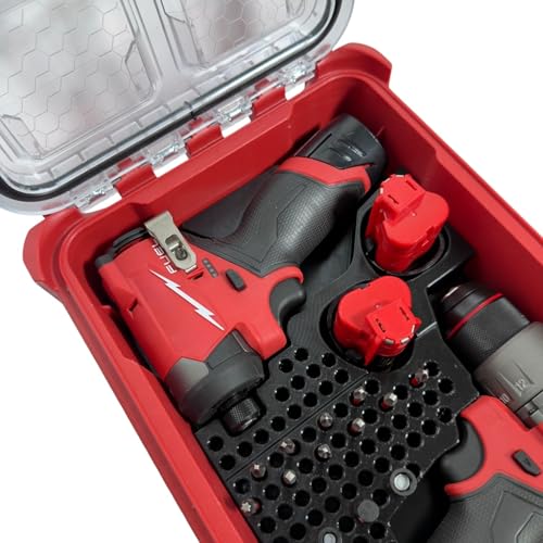 M12 Fuel Drill Driver (3404-20) and 1/4in Impact (3453-20) Insert Organizer Liner for Milwaukee Packout Compact Case 48-22-8435. Drill, Impact, M12 Battery, and Bit Storage Organizer
