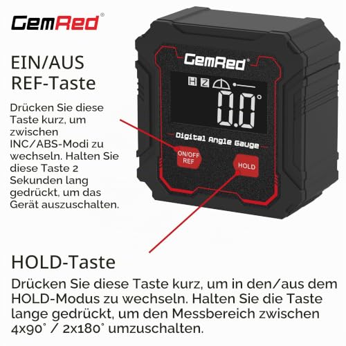GemRed Digital Protractor Inclinometer ±0.1° Accuracy | IP54 Waterproof, VA LCD Display, Magnetic Digital Spirit Level for Woodworking, Construction, Decoration, DIY