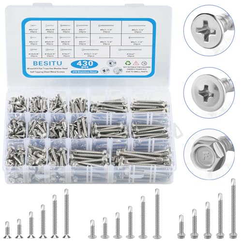Besitu 720Pcs Machine Screw 10-24#8-32#6-32#4-40 Phillips Pan Head Assorted Nuts Bolts and 430Pcs Self Tapping Screws for Metal